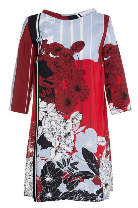 Floral Stripe Print Three Quarter Sleeve Tunic Blouse