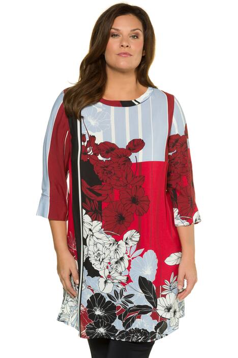 Floral Stripe Print Three Quarter Sleeve Tunic Blouse