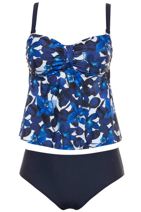 Blue Watercolor Floral Lined Tankini Set