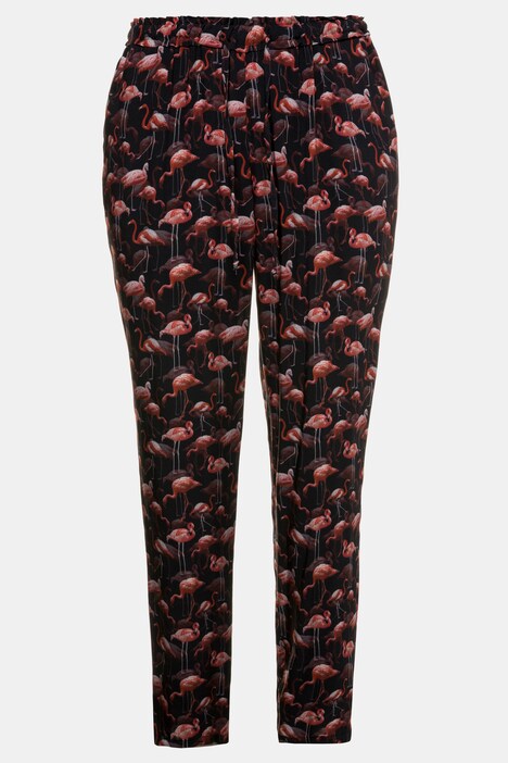 Flamingo Print Tie Elastic Waist Pants
