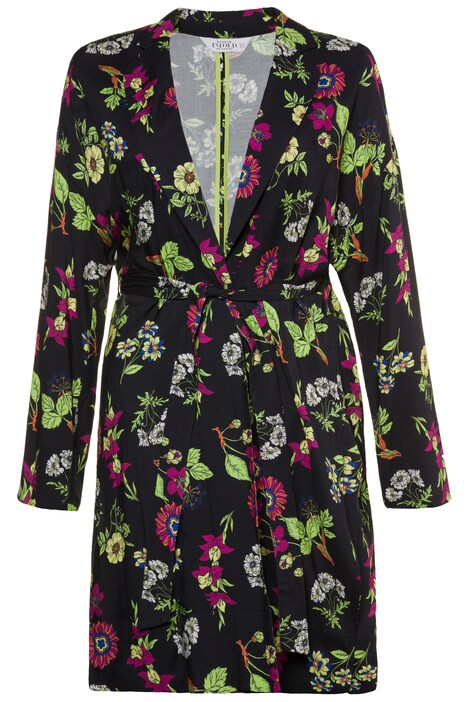 Floral Print Belted Long Sleeve Viscose Jacket