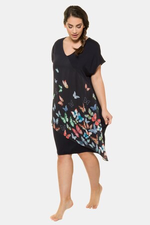 Ulla Popken Tunikakleid, Chiffon-Oberlage, V-Ausschnitt - Große Größen