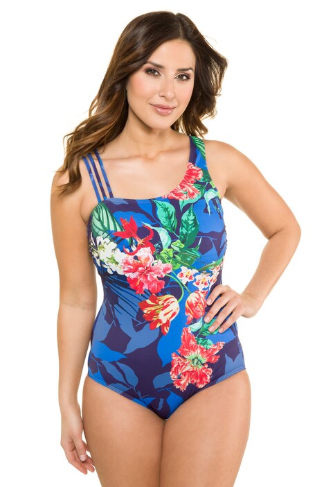 Floral Placement Print Triple Strap Front Lined Swimsuit