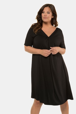 Ulla Popken Jerseykleid, Knoten, V-Ausschnitt, Flügelarm, Elasthan - Große Größen