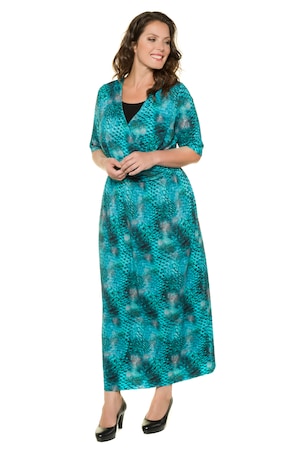 Ulla Popken Kleid, Federmuster, Wickeloptik, Halbarm, Jersey, selection - Große Größen