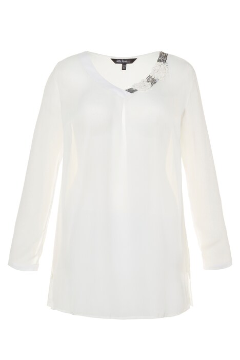 Bead Accent Neck Long Sleeve Blouse