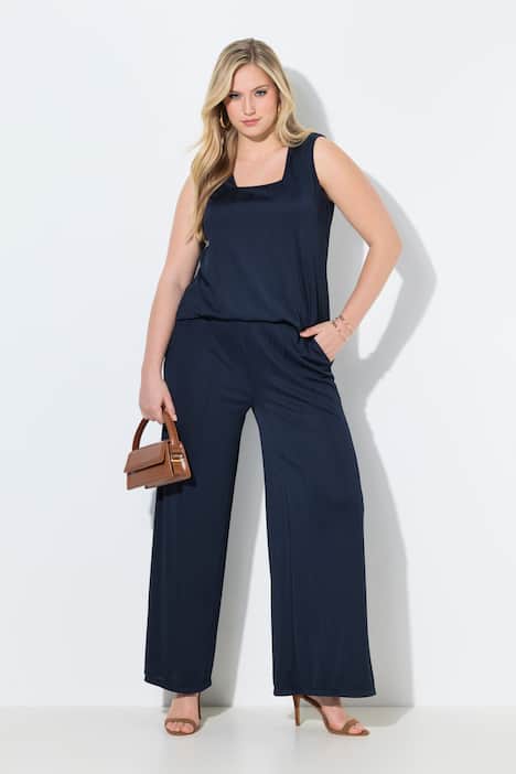 Marlenehose, gerades Bein, Elastikbund, Rippjersey