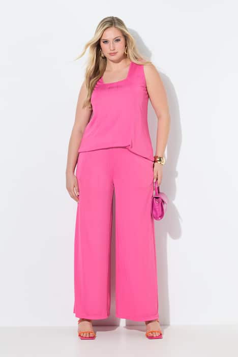 Marlenehose, gerades Bein, Elastikbund, Rippjersey