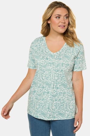 Ulla Popken T-Shirt, Paisleymuster, A-Line, Biesen, Flammjersey - Große Größen