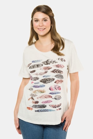 Ulla Popken T-Shirt, Federmotiv, Regular, Rollkante, Flammjersey - Große Größen