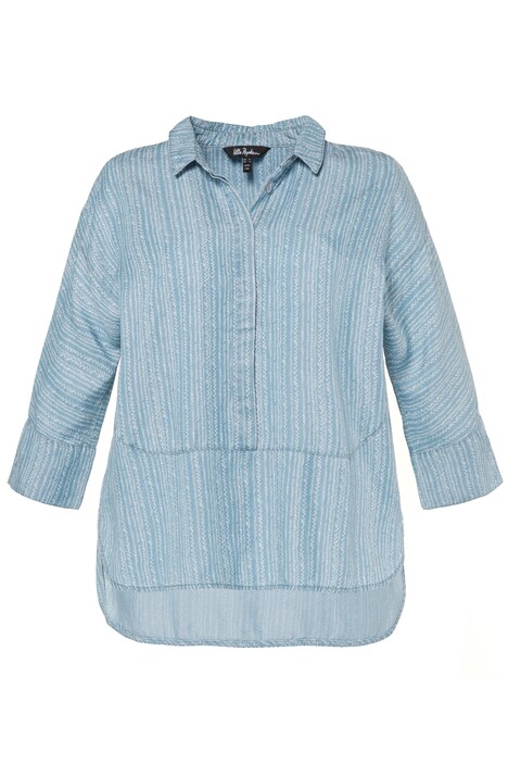 Print Lyocell Shirt Collar Rounded Hem Blouse