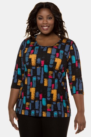 Plus Size Paintbrush Print Round Neck Cotton Tee