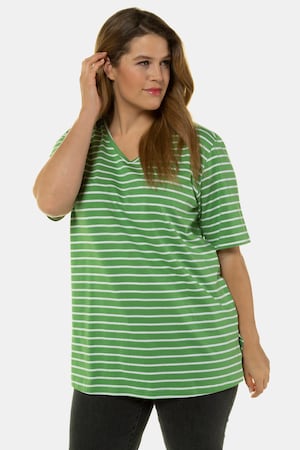 Ulla Popken Ringelshirt, V-Ausschnitt, Relaxed, reine Baumwolle - Große Größen