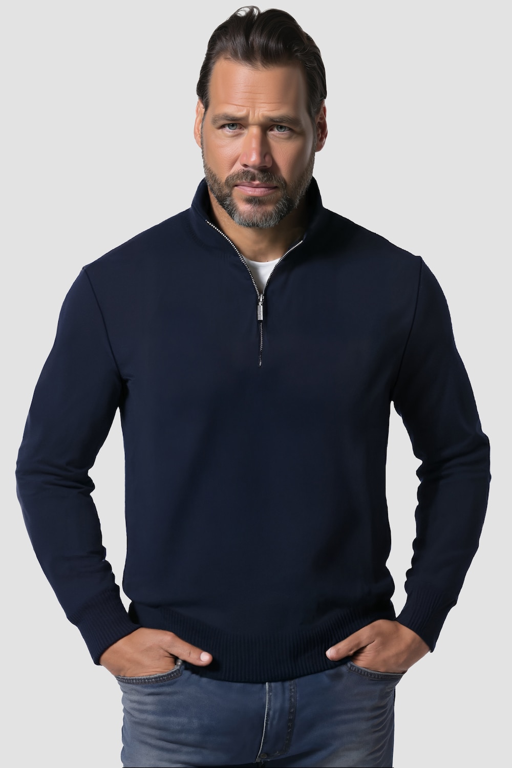 JP 1880 Stricktroyer, Stehkragen, Zipper, Langarm, bis 7 XL