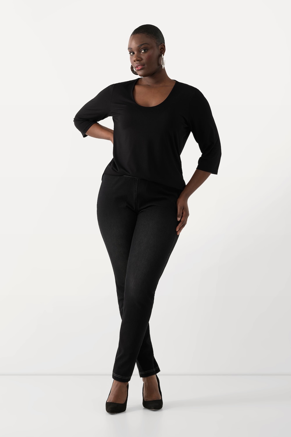 grandes tailles jegging sienna en jersey stretch, femmes, noir, taille: 48, coton/polyester/élasthanne, ulla popken