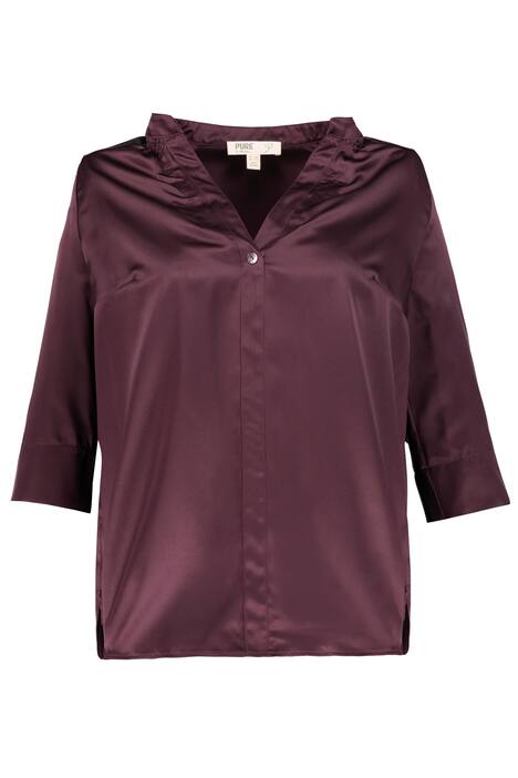 Recycled Satin Open Stand-up Collar Blouse