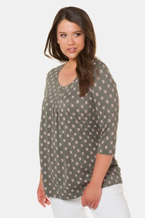Ulla Popken Shirt, Blümchenmuster, A-Linie, Zierfalten, 3/4-Arm - Große Größen