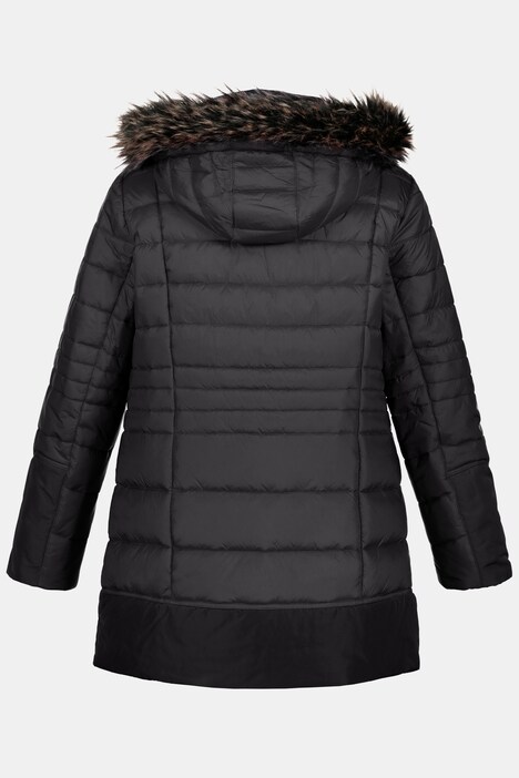 long quilted coat with fur hood