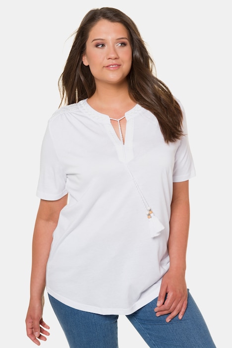 Chemisier blanc à col rond pour femmes, vintage, amissié, motif floral