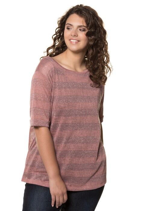 Metallic Stripe Oversized Fit Round Neck Knit Top