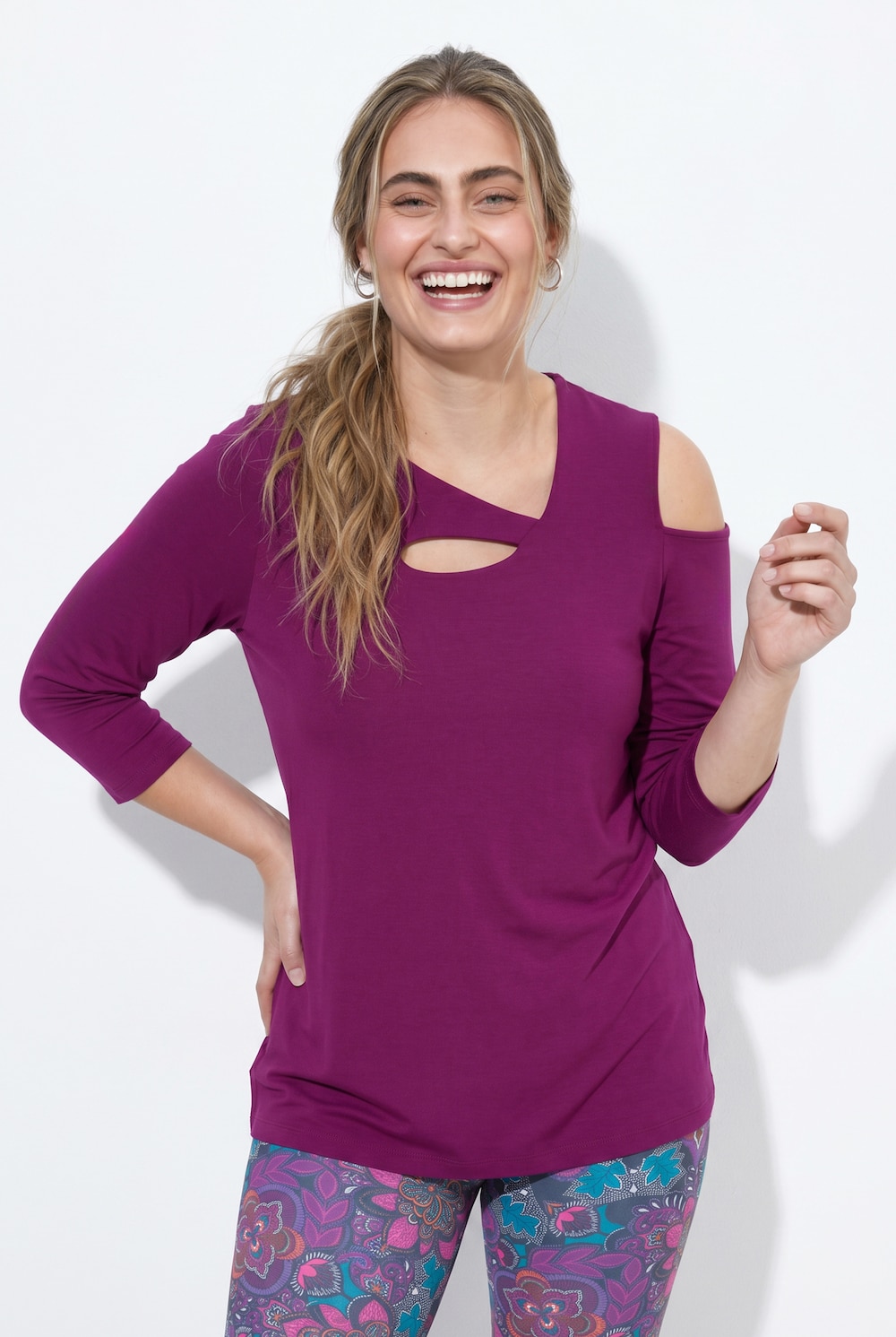 Yogashirt, asymmetrisch, V-Ausschnitt, 3/4-Arm