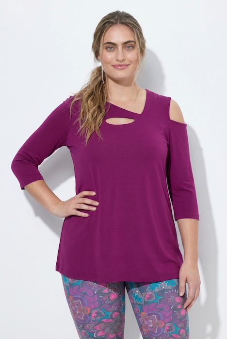 Yogashirt, asymmetrisch, V-Ausschnitt, 3/4-Arm