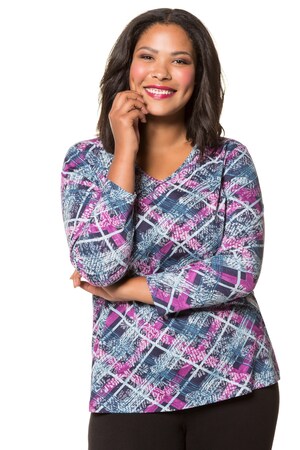 Ulla Popken Shirt V Hals Geruit Dessin Grote Maten ulla popken kopen in de aanbieding