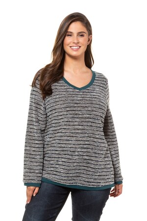 Ulla Popken Sweatshirt V Hals Bouclestrepen Grote Maten ulla popken kopen in de aanbieding