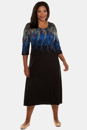 Ulla Popken Jerseykleid, geblümte Büste, 3/4-Arm - Große Größen