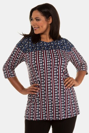 Ulla Popken Longshirt, Mustermix, Seitenschlitze, 3/4-Arm - Große Größen
