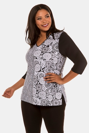Ulla Popken Longshirt, Mustermix, V-Ausschnitt, reine Baumwolle - Große Größen