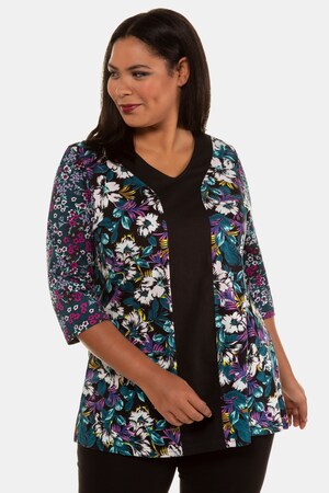 Ulla Popken Longshirt, Blütenmuster, 3/4-Arm, reine Baumwolle - Große Größen