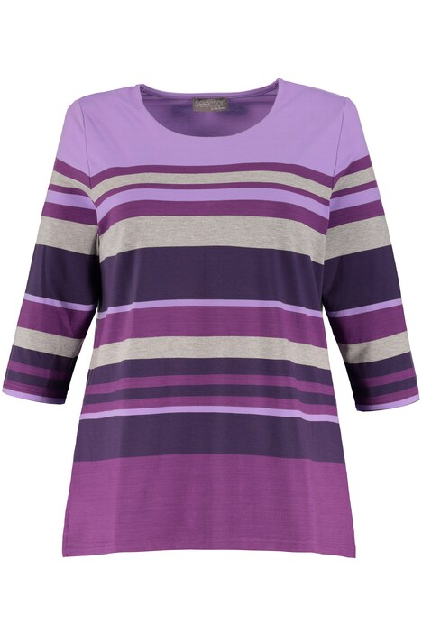 Purple Tonal Stripe Round Neck Stretch Knit Top