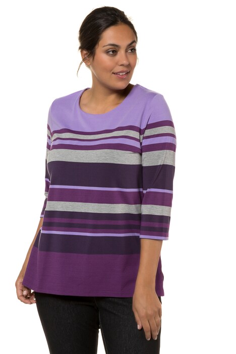 Purple Tonal Stripe Round Neck Stretch Knit Top
