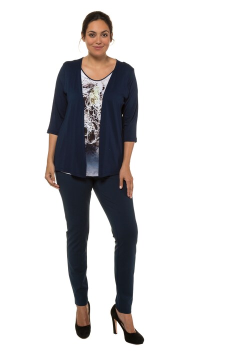 2 in 1 Ombre Inset Round Neck Stretch Knit Top