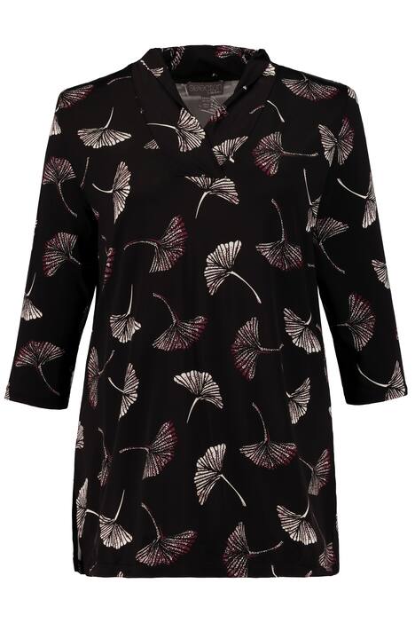 Gingko Leaf V-Neck Stretch Knit Top