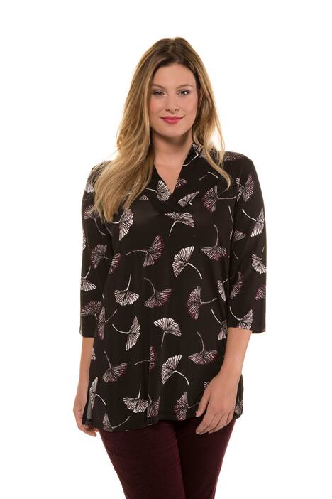 Gingko Leaf V-Neck Stretch Knit Top