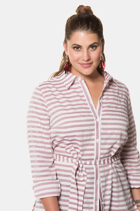 Bluse, lange Form mit Streifen, Taillengürtel, Langarm