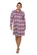 Button Front Plaid Long Sleeves Cotton Knit Sleepshirt
