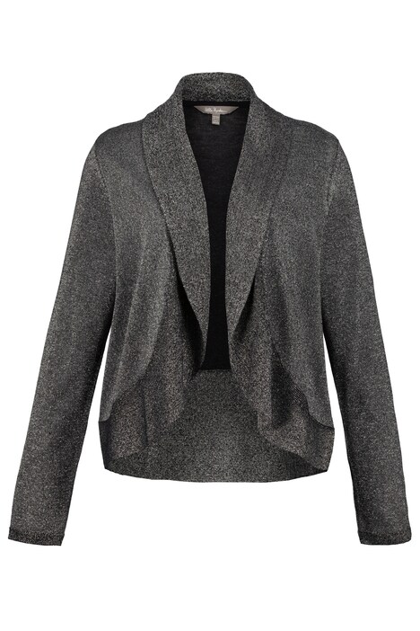 Metallic Shawl Collar Ruffle Hem Cardigan Sweater