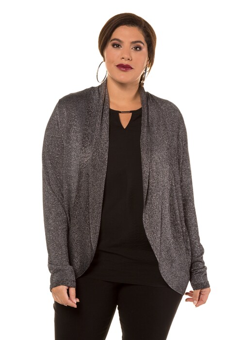 Metallic Shawl Collar Ruffle Hem Cardigan Sweater