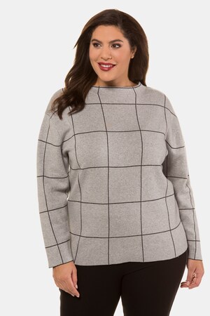 Ulla Popken Pullover, Jacquard-Karomuster, Stehkragen - Große Größen