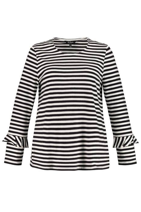 Ruffle Sleeve Trim Stripe Classic Fit Stretch Cotton Tee