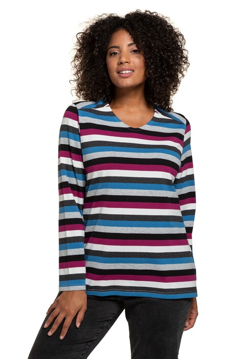 Cheery Stripe V-Neck Classic Fit Stretch Knit Top