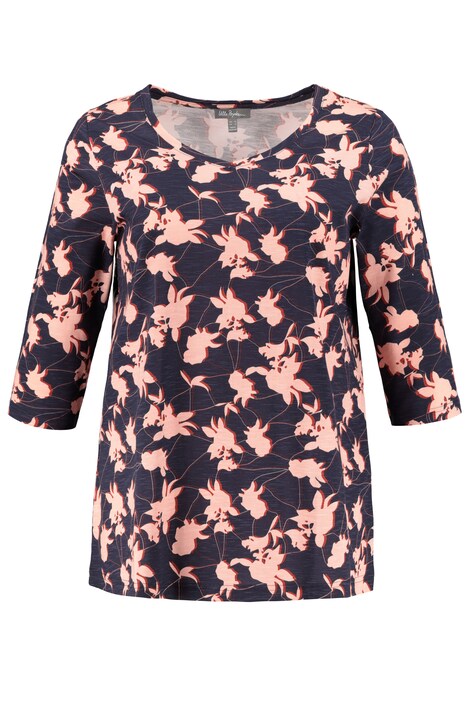 Floral Print Slub Yarn Classic Fit Stretch Knit Tee