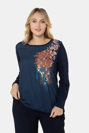 Ulla Popken Shirt, Blütenmotiv, Classic, Metallic-Streifen - Große Größen