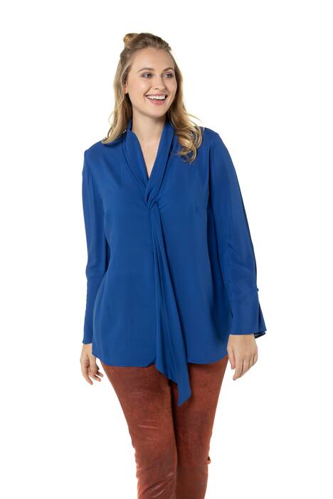 Tie Collar Flounce Sleeve Blouse