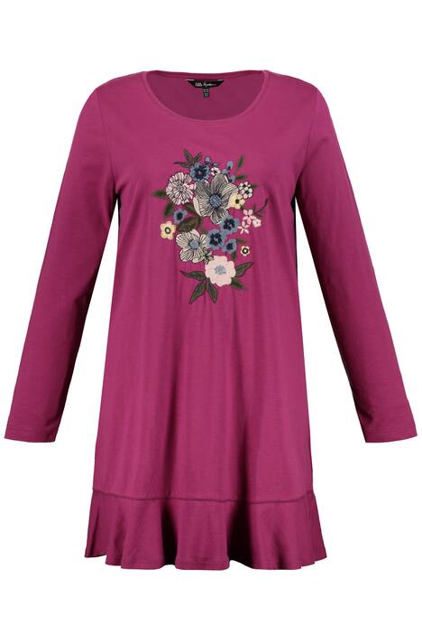 Pretty Floral Embroidered Round Neck Cotton Knit Tunic