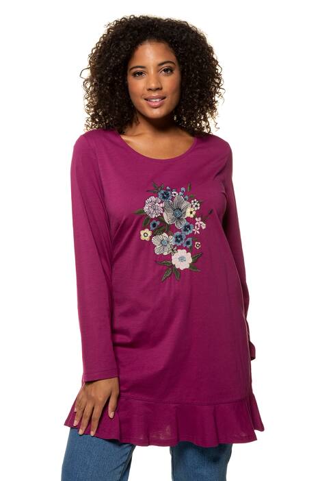 Pretty Floral Embroidered Round Neck Cotton Knit Tunic