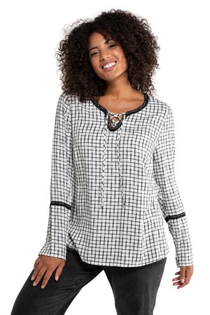 Ulla Popken Tuniek Metallic Effect Hals Met Rijgsluiting Grote Maten ulla popken kopen in de aanbieding